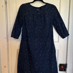 A.P.C. Blue Dress Tunic Shirt Style Keyhole Pink Print w/ Pockets, Size 36 (2/4)